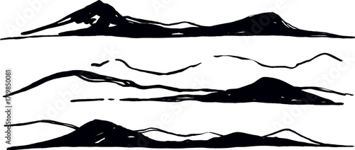 Ink Wash Painting of Mountain Range Silhouette Brush Stroke Design vector