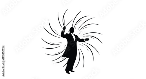 Maestro conducting with energetic motion and radiating lines