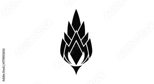 Stylized black graphic of a botanical element against a white background.