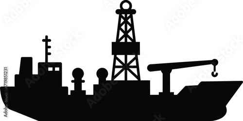Silhouette vector graphic of a drilling ship for maritime and industrial use