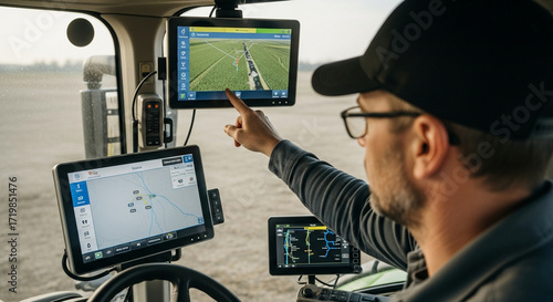 Modern farmer using smart technology in agriculture for precision farming and crop management