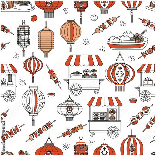 Asian Street Food and Lantern Pattern Design