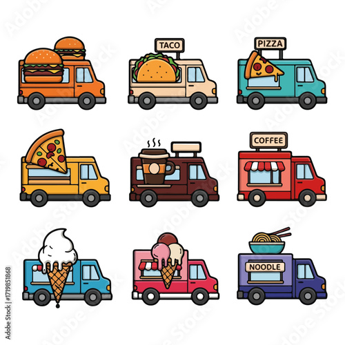 Cartoon Food Truck Set Illustration