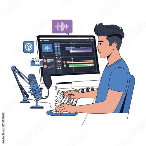 Creative Video Editor Working on Computer
