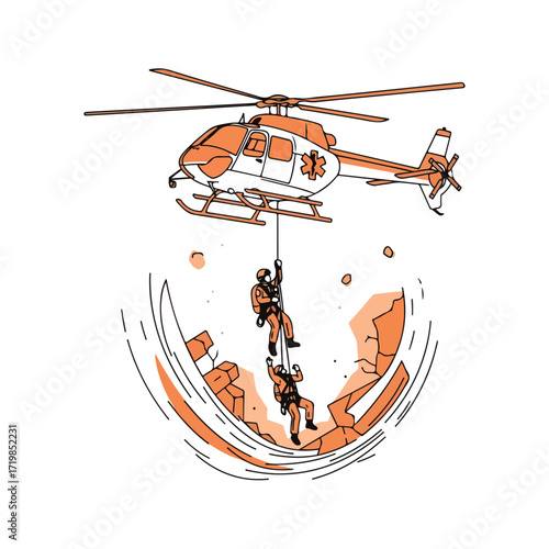 Emergency Rescue Helicopter With Rescuers Illustration