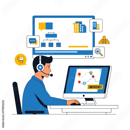 Emergency Response Dispatcher Vector Illustration Concept