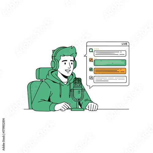 Live Stream Podcast Illustration in Flat Style