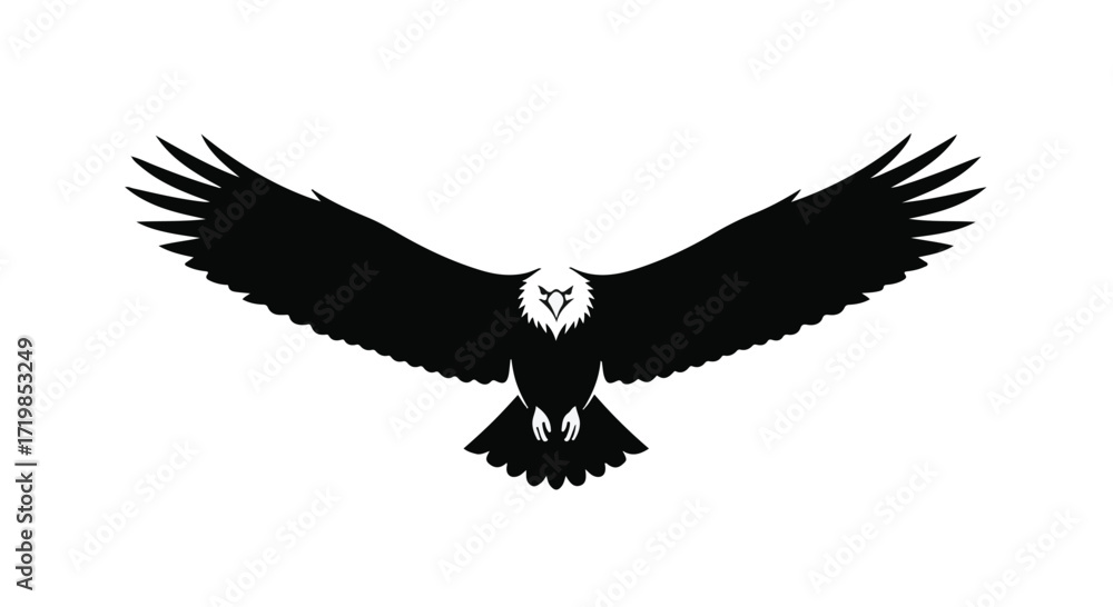 Naklejka premium Majestic eagle in flight, wings spread wide against a clean white background, symbolizing freedom and power.