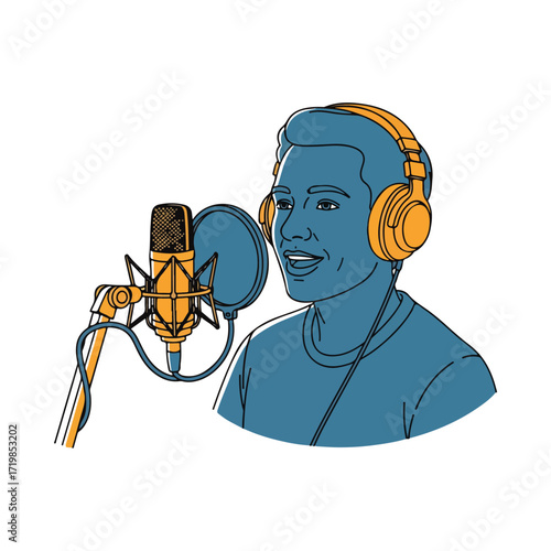 Podcast Recording Illustration With Microphone and Headphones