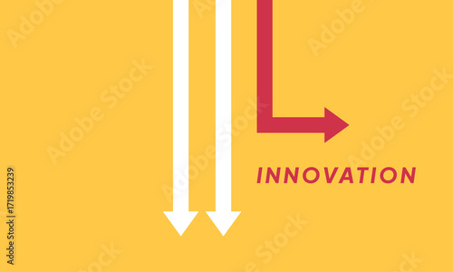 Background innovation concept. Minimalist stile red arrow changing direction and white ones. New idea, changer, trend, courage, creative solution,business, innovation and unique way concept