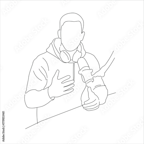 man doing podcast. man doing podcast on mic, 