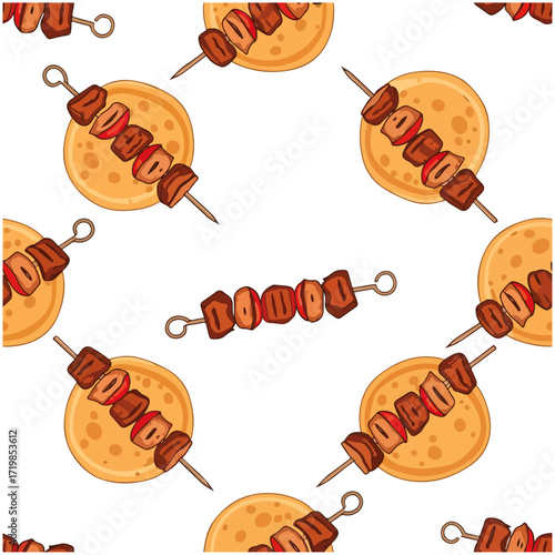 Skewers and Flatbread Food Vector Pattern
