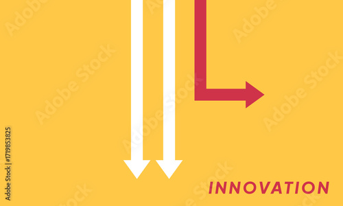 Background innovation concept. Minimalist stile red arrow changing direction and white ones. New idea, changer, trend, courage, creative solution,business, innovation and unique way concept