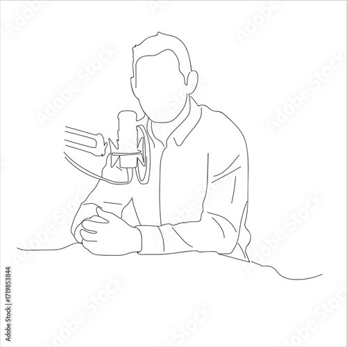 Podcast Man Vector, man doing podcast. line art