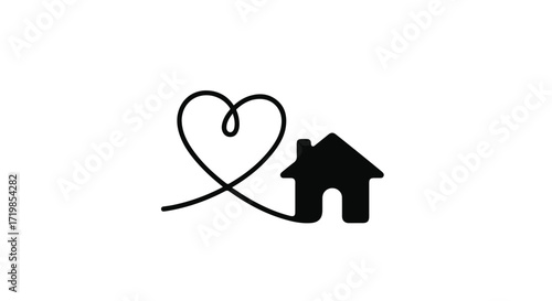 Loving home symbol with heart and house illustration on white background