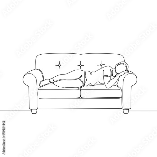 Line art icon of a woman lying on a sofa in a relaxed position
