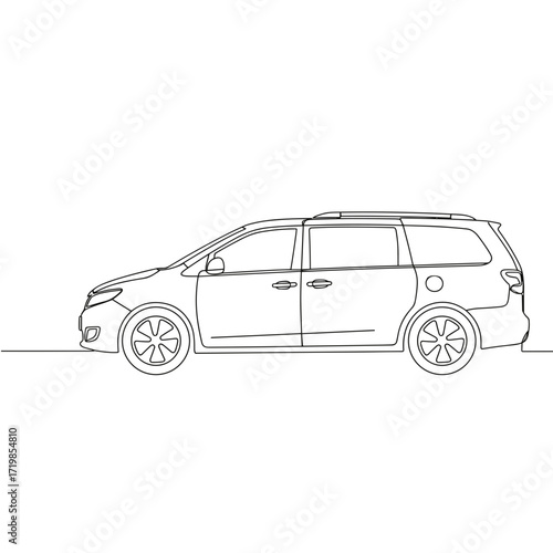 Line art icon of a car in a side view with a minimalist design

