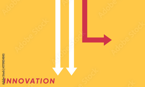 Background innovation concept. Minimalist stile red arrow changing direction and white ones. New idea, changer, trend, courage, creative solution,business, innovation and unique way concept