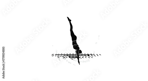 Graceful diver performs a handstand dive against a white background, showcasing athleticism and precision.