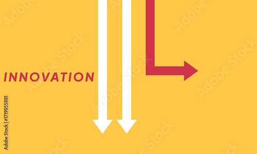 Background innovation concept. Minimalist stile red arrow changing direction and white ones. New idea, changer, trend, courage, creative solution,business, innovation and unique way concept