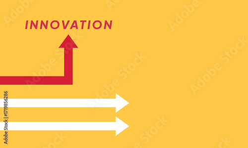 Background innovation concept. Minimalist stile red arrow changing direction and white ones. New idea, changer, trend, courage, creative solution,business, innovation and unique way concept