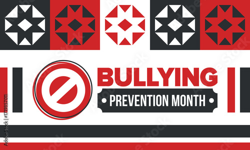 National Bullying Prevention Month in October. Stop bullying. Annual nationwide campaign to keep all youth safe from bullying. Red color. Poster, card, banner, background. Vector illustration