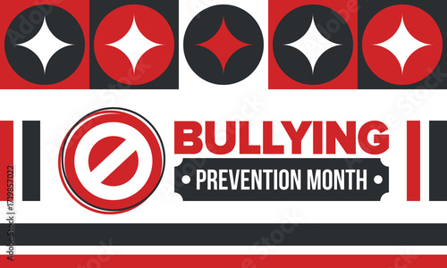 National Bullying Prevention Month in October. Stop bullying. Annual nationwide campaign to keep all youth safe from bullying. Red color. Poster, card, banner, background. Vector illustration