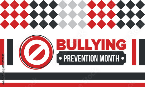 National Bullying Prevention Month in October. Stop bullying. Annual nationwide campaign to keep all youth safe from bullying. Red color. Poster, card, banner, background. Vector illustration
