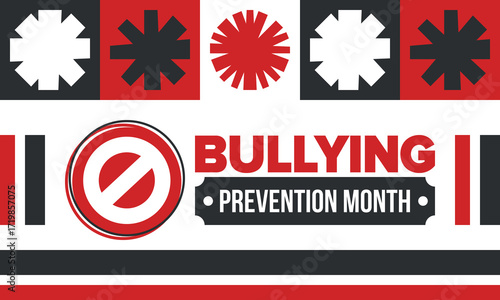 National Bullying Prevention Month in October. Stop bullying. Annual nationwide campaign to keep all youth safe from bullying. Red color. Poster, card, banner, background. Vector illustration