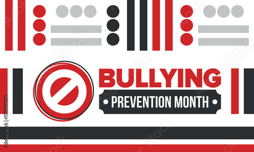 National Bullying Prevention Month in October. Stop bullying. Annual nationwide campaign to keep all youth safe from bullying. Red color. Poster, card, banner, background. Vector illustration