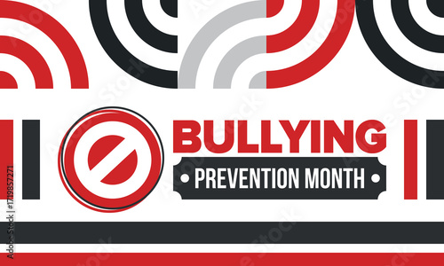National Bullying Prevention Month in October. Stop bullying. Annual nationwide campaign to keep all youth safe from bullying. Red color. Poster, card, banner, background. Vector illustration