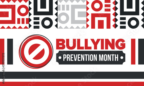 National Bullying Prevention Month in October. Stop bullying. Annual nationwide campaign to keep all youth safe from bullying. Red color. Poster, card, banner, background. Vector illustration