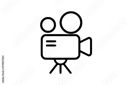 Line art icon of film camera on white background
