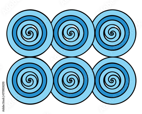 Hypnotic Blue Spiral Circles Pattern - Abstract Design with Swirling Shapes Illustration
