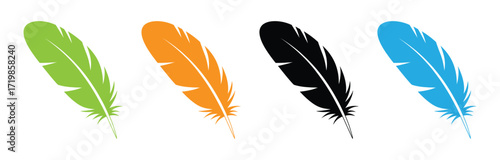 Abstract colourfull bird feather icons. Feather silhouette collection. Elegance feather element decoration. Feather icons