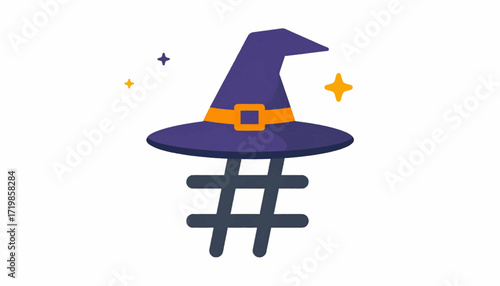 Halloween Hashtag Icon - Witch Hat and Number Sign Graphic for Social Media and Autumn Celebrations