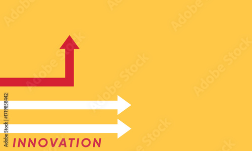 Background innovation concept. Minimalist stile red arrow changing direction and white ones. New idea, changer, trend, courage, creative solution,business, innovation and unique way concept