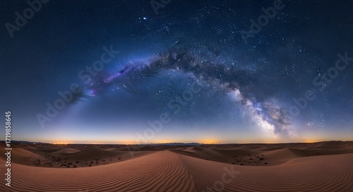 Panoramic desert under starlit sky, infinite horizon