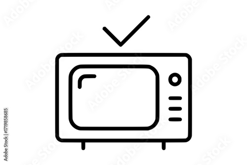 Retro television with checkmark icon, simple outline design
