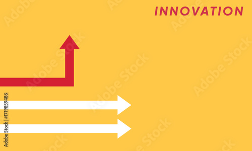 Background innovation concept. Minimalist stile red arrow changing direction and white ones. New idea, changer, trend, courage, creative solution,business, innovation and unique way concept