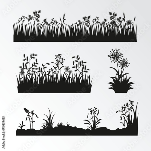 Collection of diverse vegetation silhouettes for design projects