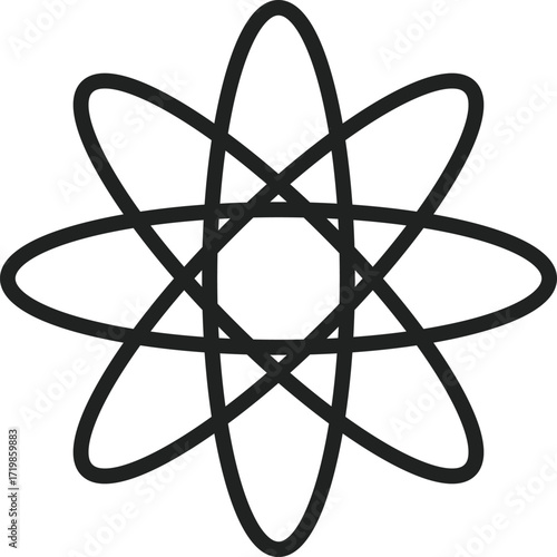 Black Atom Symbol with Orbiting Lines Science Concept.