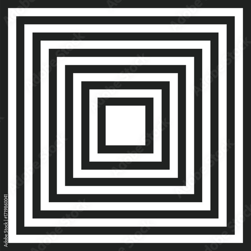 Concentric Squares Black and White Geometric Pattern Design.