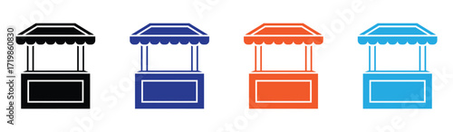 Food stall icon set. vendor selling cake food. Street Food icons. grocery symbols. food concession stand