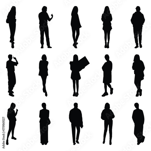 Vector collection set of individual people silhouettes.	
