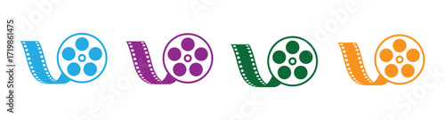 Colorful film reel set brings retro charm to your media project, perfect for cinema branding or vintage movie posters, adding a playful and dynamic touch to any design