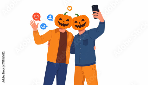 Halloween Fun Friends Embrace the Pumpkin Spirit with Playful Selfies