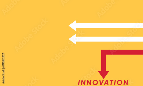 Background innovation concept. Minimalist stile red arrow changing direction and white ones. New idea, changer, trend, courage, creative solution,business, innovation and unique way concept