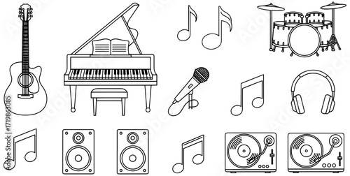 Professional music icons capture the essence of sound creation and performance for vibrant projects