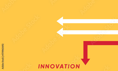 Background innovation concept. Minimalist stile red arrow changing direction and white ones. New idea, changer, trend, courage, creative solution,business, innovation and unique way concept